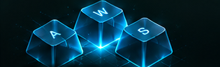 Three glowing blue keycaps